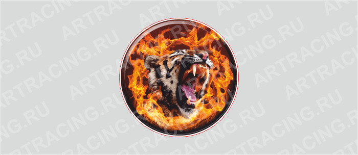 наклейка цветная круг 50х50 мм (Тигр в огне), полимер, Арт рэйсинг