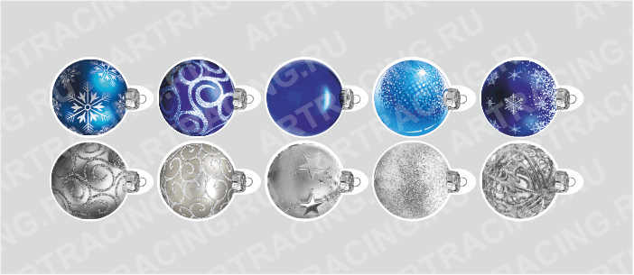 Набор наклеек "Елочные шары(синие, серебро)", лист 375*120