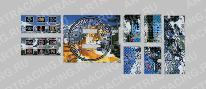 вставка в панель приборов  ВАЗ 2108-21099 (низкая панель), горы - тигр, подсв. син