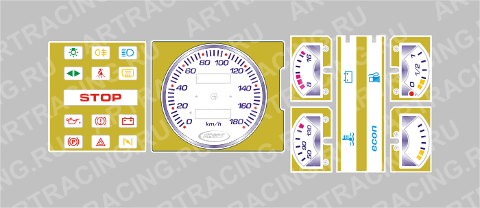 вставка в панель приборов  ВАЗ 2108-21099 (низкая) шкала 1, фон золото, подсв. син